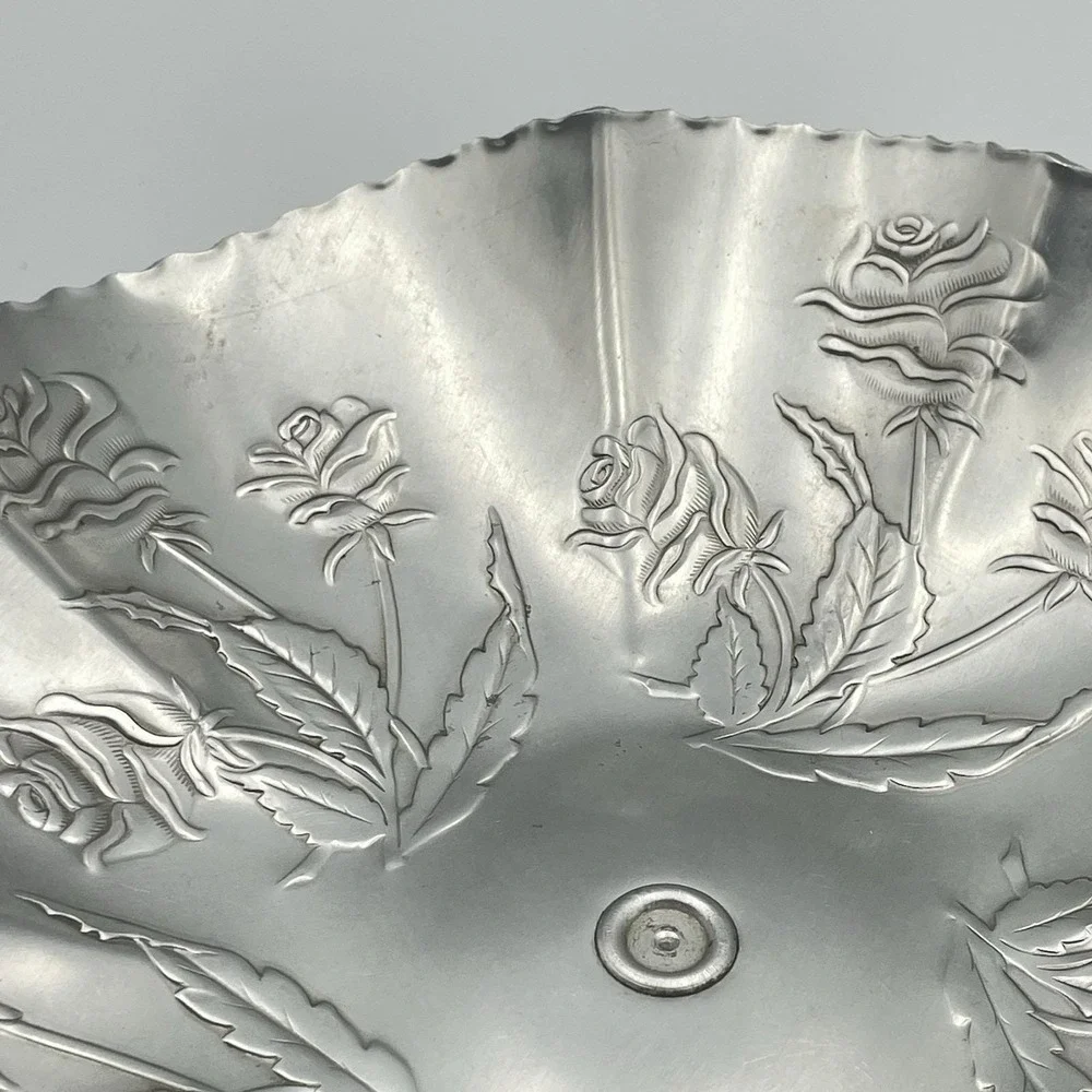 Vintage‎ Aluminum Rose Compote Pedestal Candy Dish 7